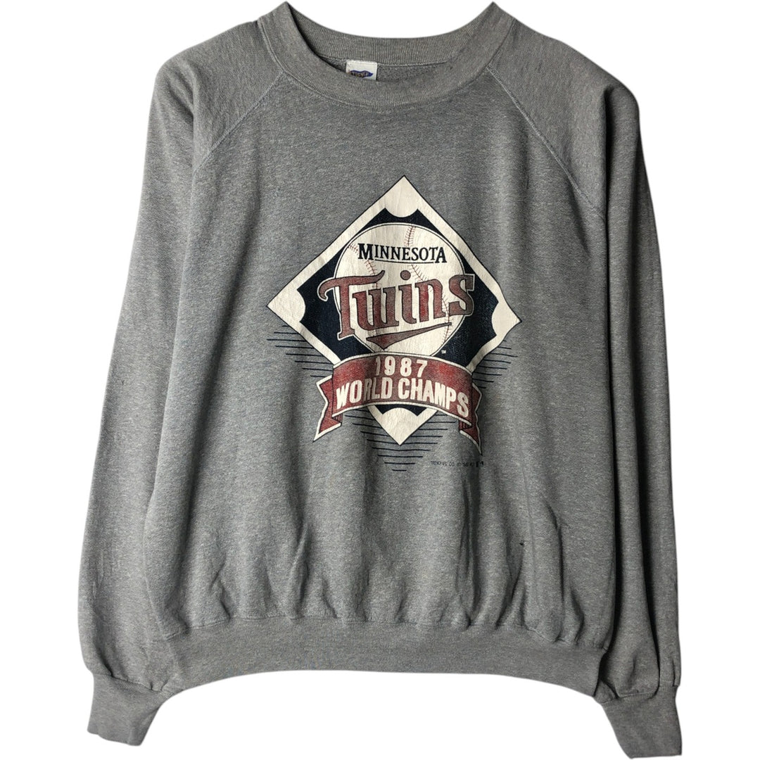 80'S TRENCH MLB Minnesota Twins Print Sweatshirt, Made in USA, Men's Size L (Equivalent), Vintage polyester gray type Vintage Second Hand