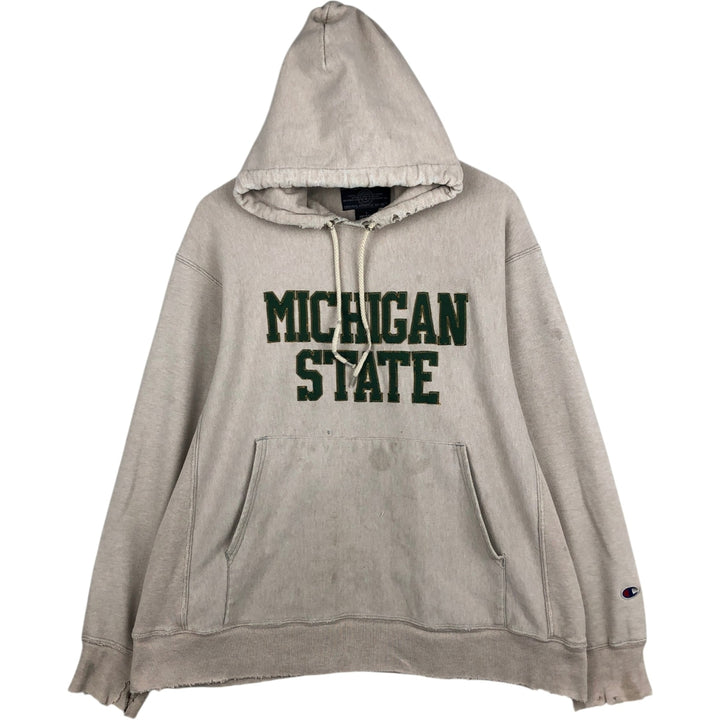 Champion Original Reverse Weave MICHIGAN University of Michigan College Sweat Pullover Hoodie (Men's Size L) cotton Beige type Vintage Second Hand