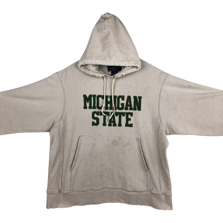 Champion Original Reverse Weave MICHIGAN University of Michigan College Sweat Pullover Hoodie (Men's Size L) cotton Beige type Vintage Second Hand