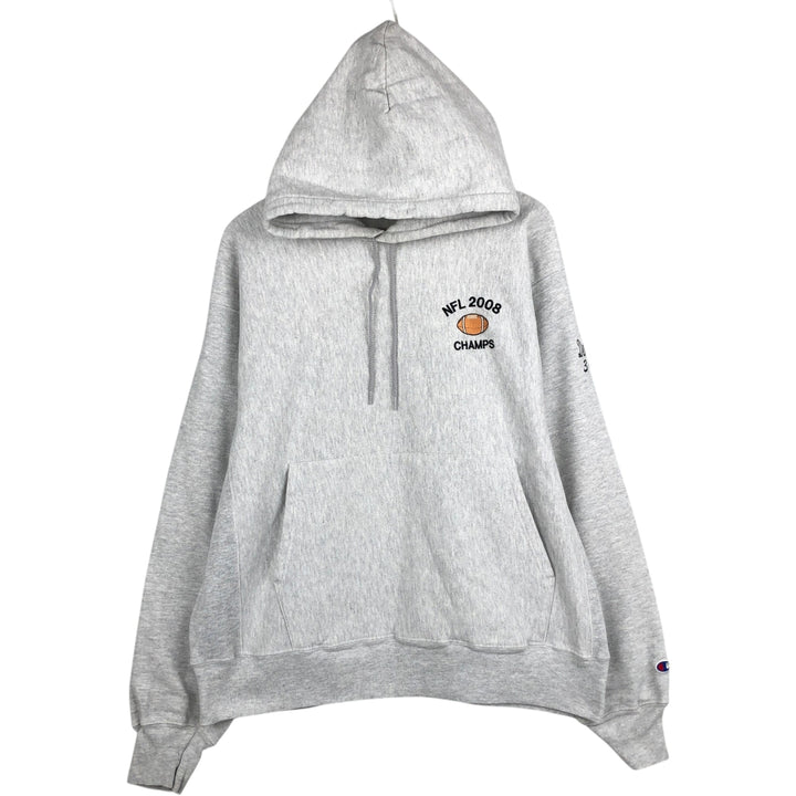 2000'S Champion Premium Reverse Weave NFL 2008 CHAMPS Sweat Pullover Hoodie (Men's Size L) unclear gray type Vintage Second Hand