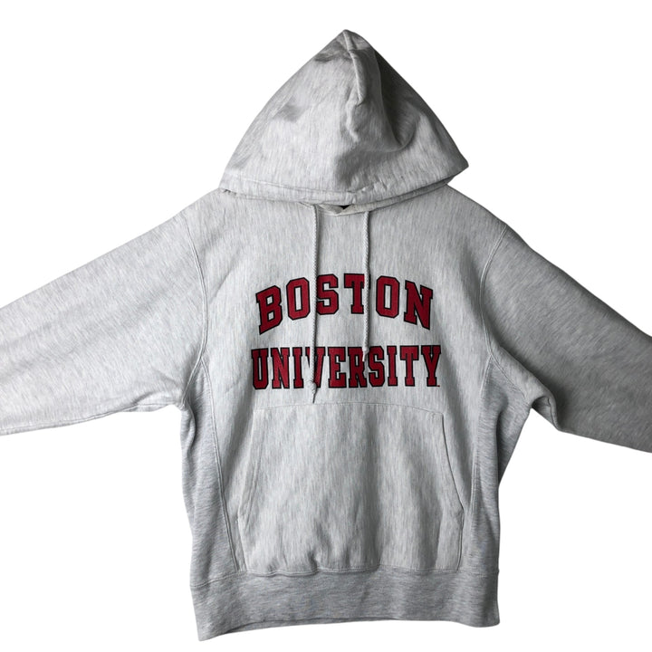 2000'S Champion Original Reverse Weave Boston University College Sweatshirt Pullover Hoodie (Men's Size S) cotton gray type Vintage Second Hand