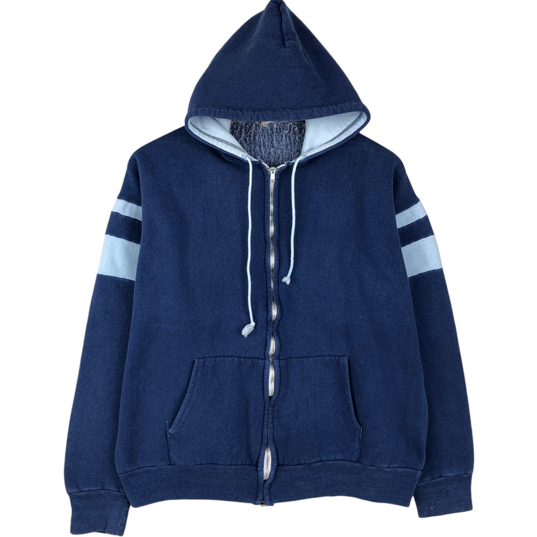 Striped full-zip sweatshirt hoodie, men's size XL. cotton blue type Vintage Second Hand