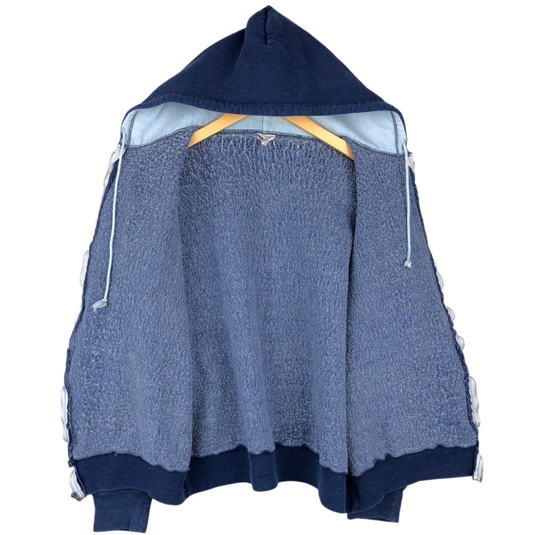 Striped full-zip sweatshirt hoodie, men's size XL. cotton blue type Vintage Second Hand