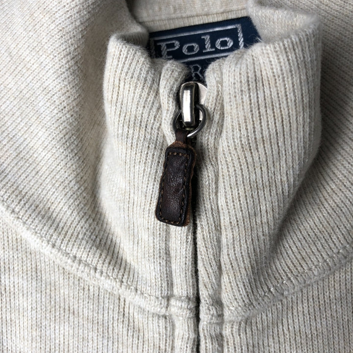 Ralph Lauren POLO by Ralph Lauren full zip sweatshirt, men's XL size cotton ivory Vintage Second Hand