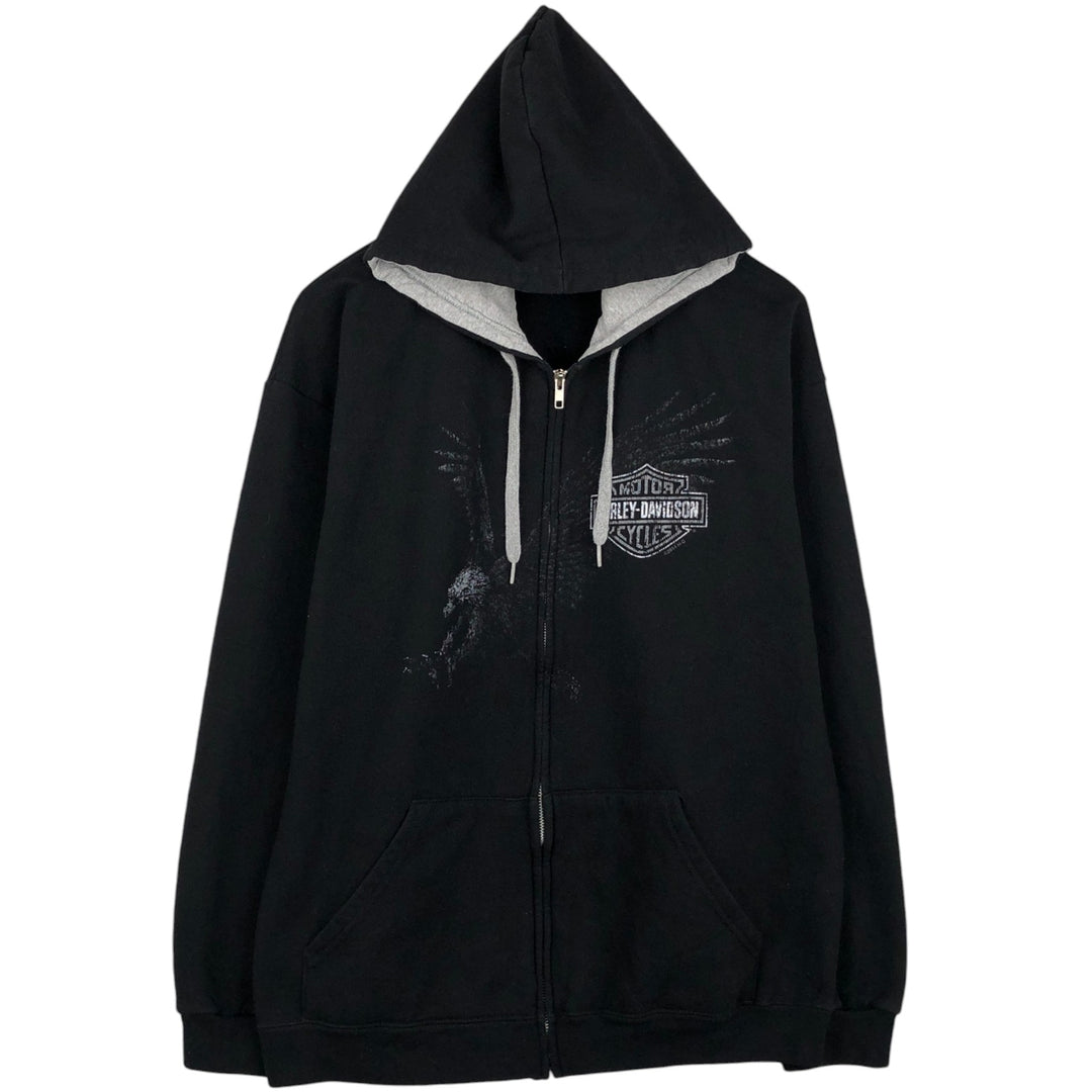Harley-Davidson Eagle Pattern Motorcycle Sweatshirt Full-Zip Hoodie, Men's Size L (approx.) cotton black type Vintage Second Hand