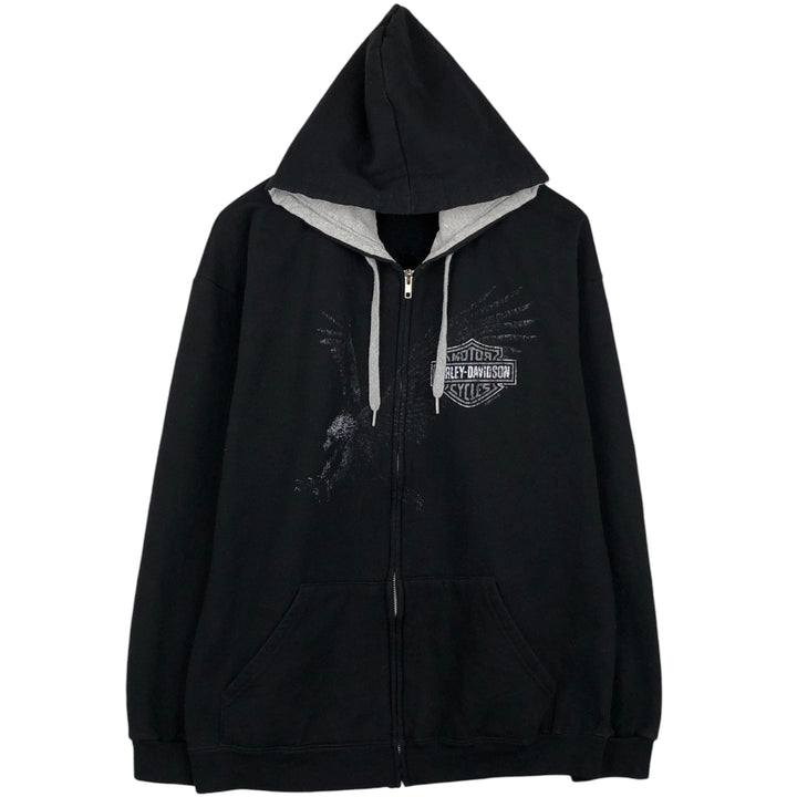Harley-Davidson Eagle Pattern Motorcycle Sweatshirt Full-Zip Hoodie, Men's Size L (approx.) cotton black type Vintage Second Hand