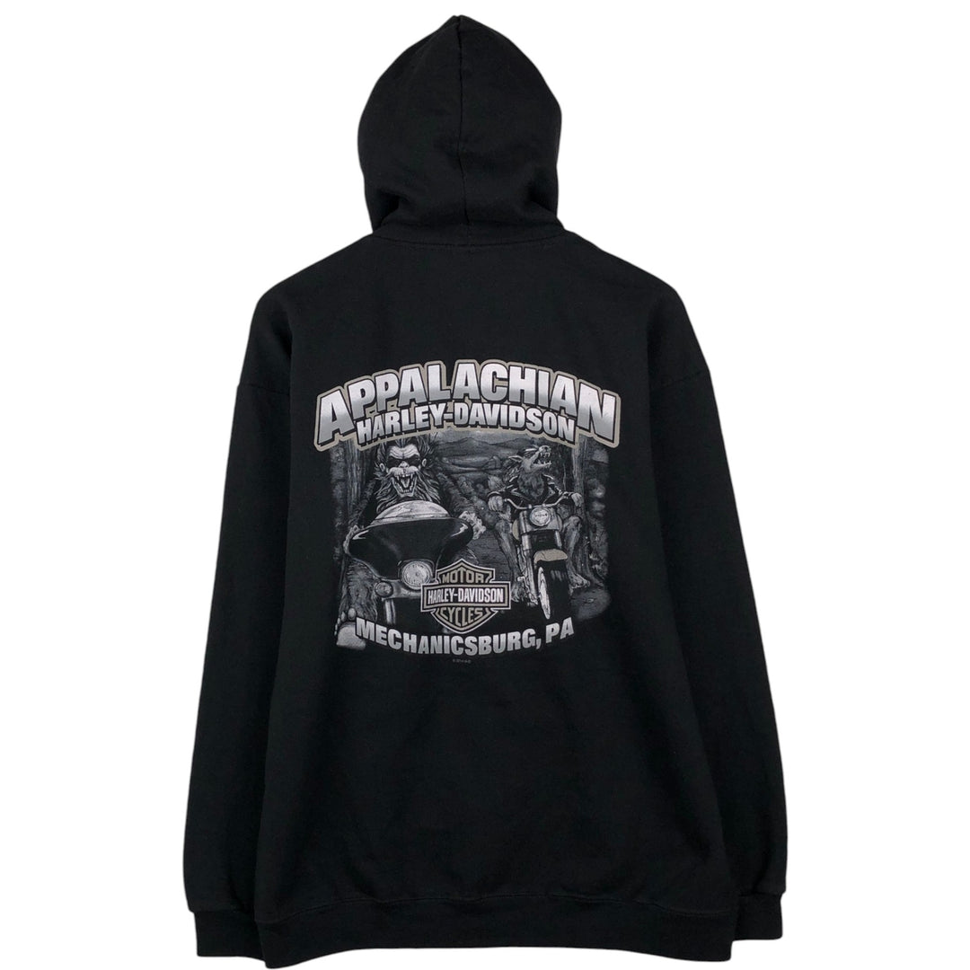 Harley-Davidson Eagle Pattern Motorcycle Sweatshirt Full-Zip Hoodie, Men's Size L (approx.) cotton black type Vintage Second Hand
