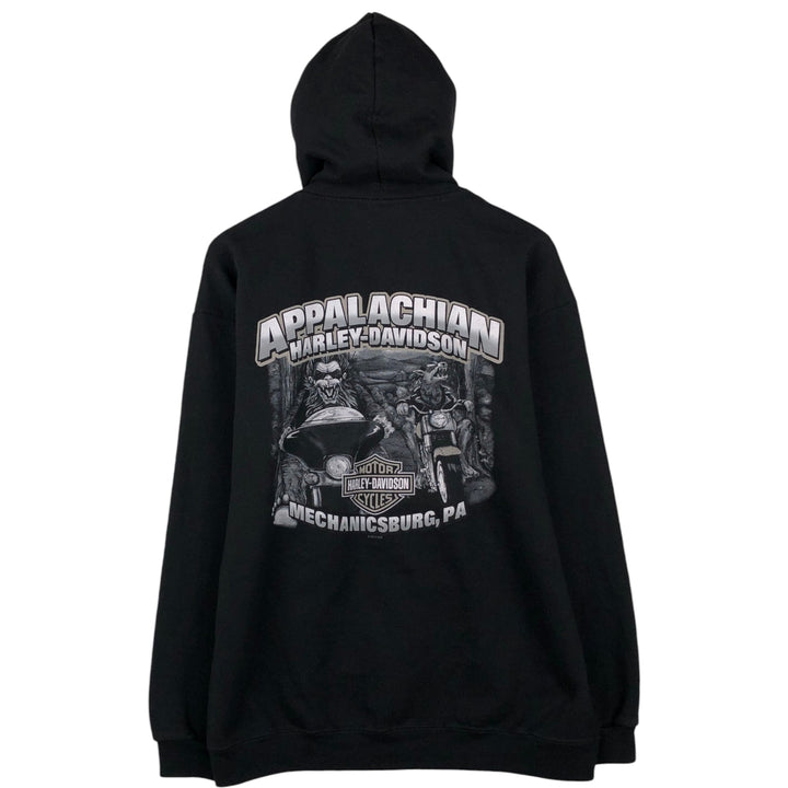 Harley-Davidson Eagle Pattern Motorcycle Sweatshirt Full-Zip Hoodie, Men's Size L (approx.) cotton black type Vintage Second Hand