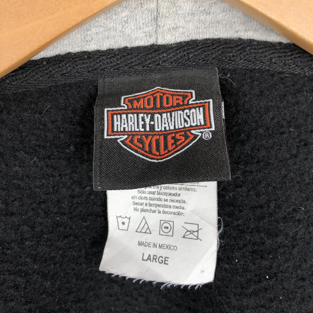 Harley-Davidson Eagle Pattern Motorcycle Sweatshirt Full-Zip Hoodie, Men's Size L (approx.) cotton black type Vintage Second Hand
