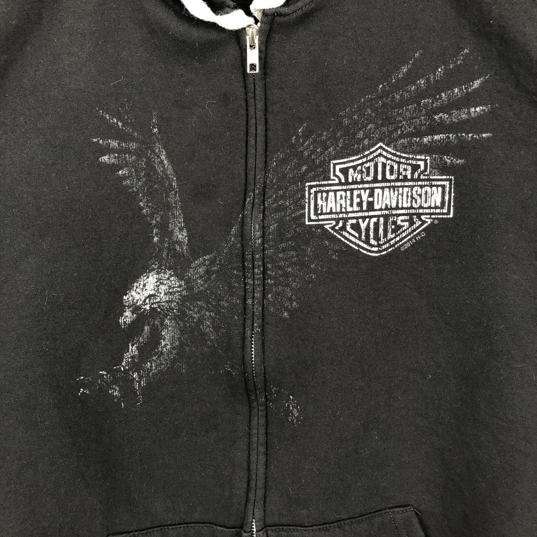 Harley-Davidson Eagle Pattern Motorcycle Sweatshirt Full-Zip Hoodie, Men's Size L (approx.) cotton black type Vintage Second Hand