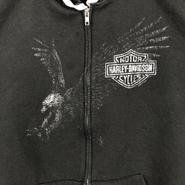 Harley-Davidson Eagle Pattern Motorcycle Sweatshirt Full-Zip Hoodie, Men's Size L (approx.) cotton black type Vintage Second Hand