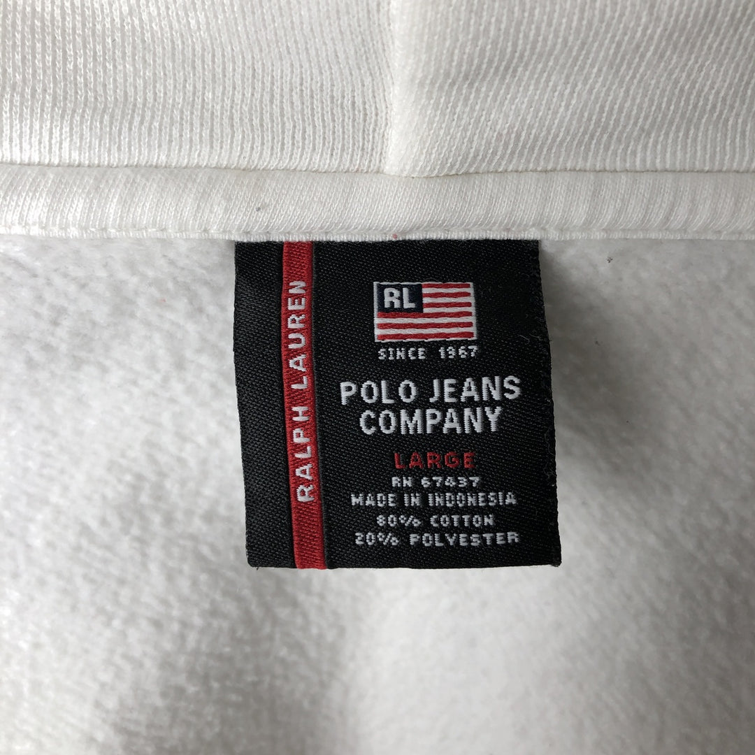 Ralph Lauren POLO JEANS COMPANY Full-Zip Sweatshirt Hoodie, Men's Size L (approx.) cotton white type Vintage Second Hand