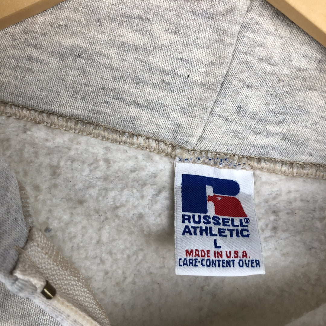Vintage 90'S Russell Athletic full-zip sweatshirt hoodie, made in the USA, size L, men's cotton gray type Vintage Second Hand