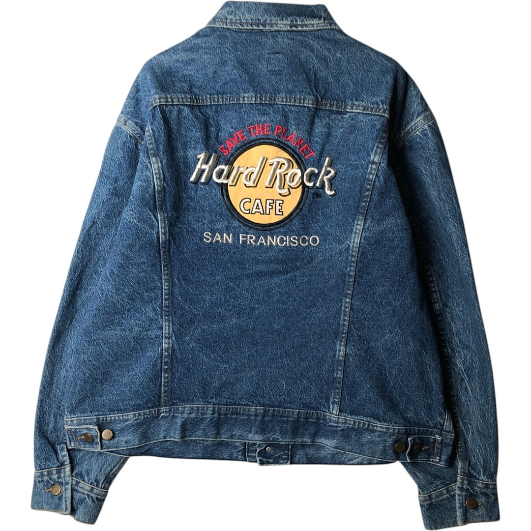 80'S Lee Riders Hard Rock Cafe Denim Jacket (Men's XL equivalent) Vintage cotton blue type Vintage Second Hand