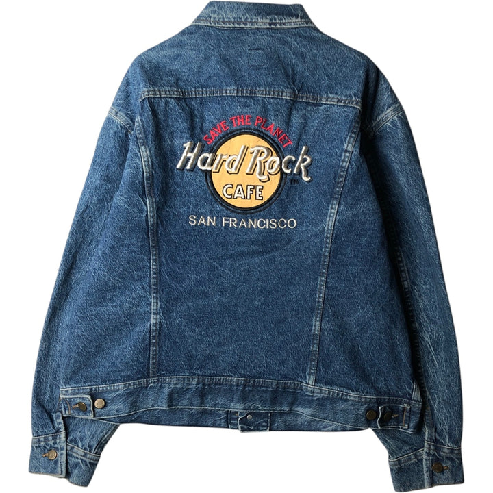 80'S Lee Riders Hard Rock Cafe Denim Jacket (Men's XL equivalent) Vintage cotton blue type Vintage Second Hand