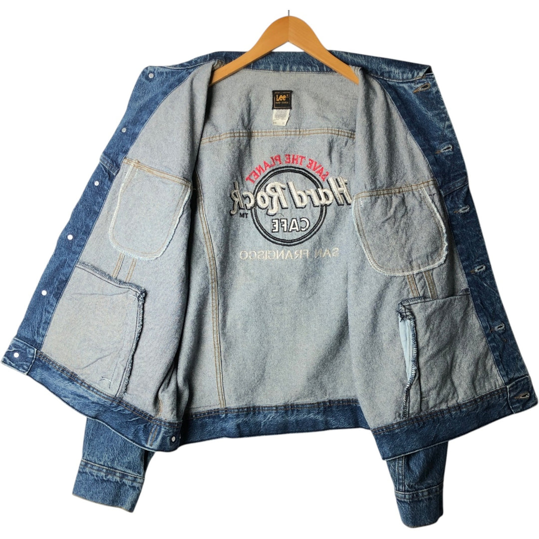 80'S Lee Riders Hard Rock Cafe Denim Jacket (Men's XL equivalent) Vintage cotton blue type Vintage Second Hand