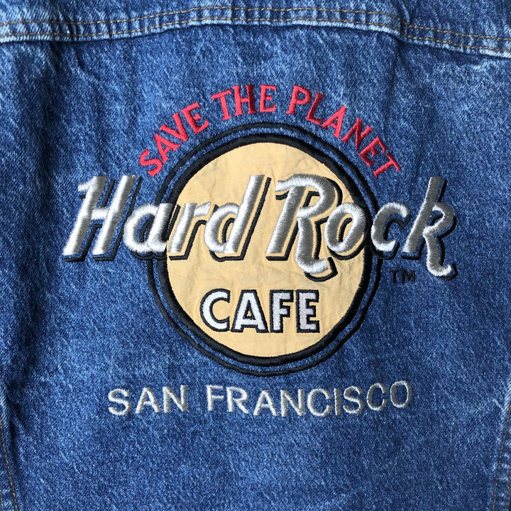 80'S Lee Riders Hard Rock Cafe Denim Jacket (Men's XL equivalent) Vintage cotton blue type Vintage Second Hand