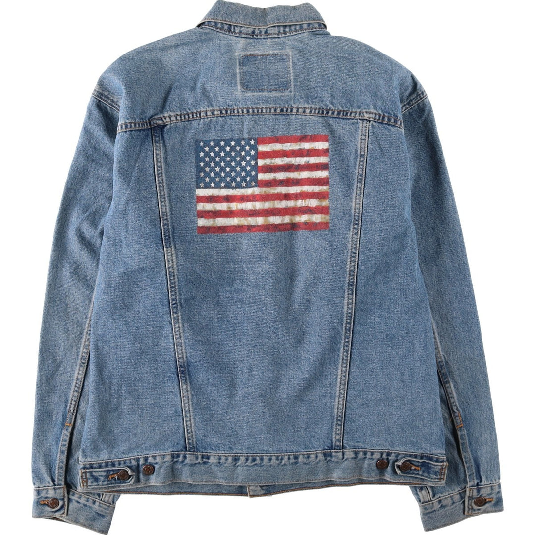 Levi's 70507-0389 American flag back print denim jacket, men's size XL. unclear blue type Vintage Second Hand