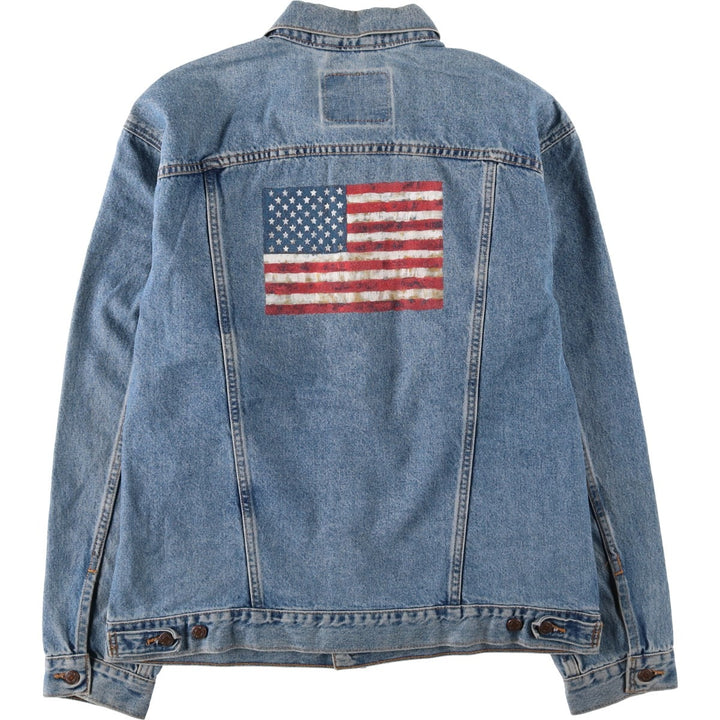 Levi's 70507-0389 American flag back print denim jacket, men's size XL. unclear blue type Vintage Second Hand