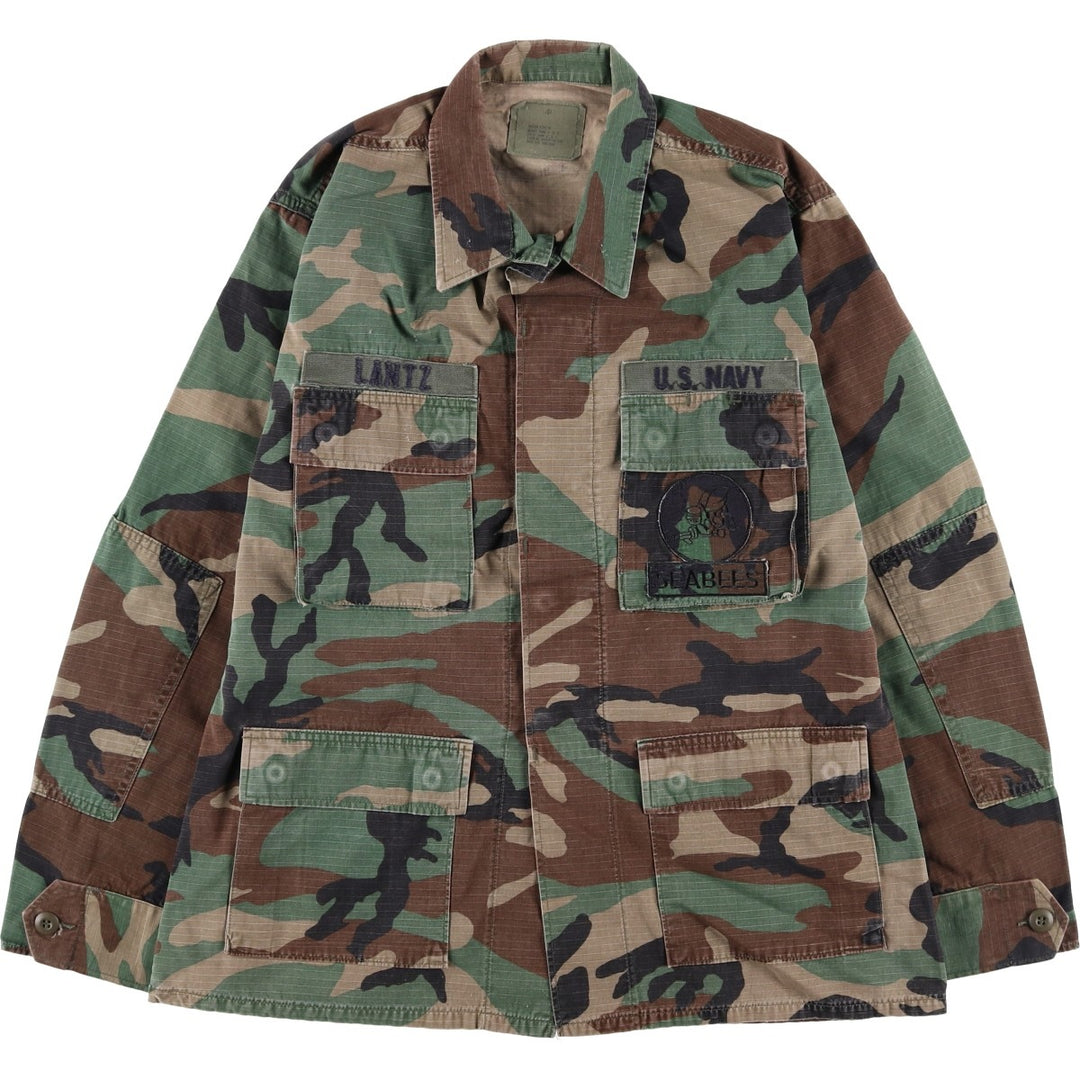 1990'S US Military Issue Camouflage Pattern Woodland Camo Ripstop BDU Military Jacket, Made in USA, Medium-Regular Size cotton Khaki type Vintage Second Hand