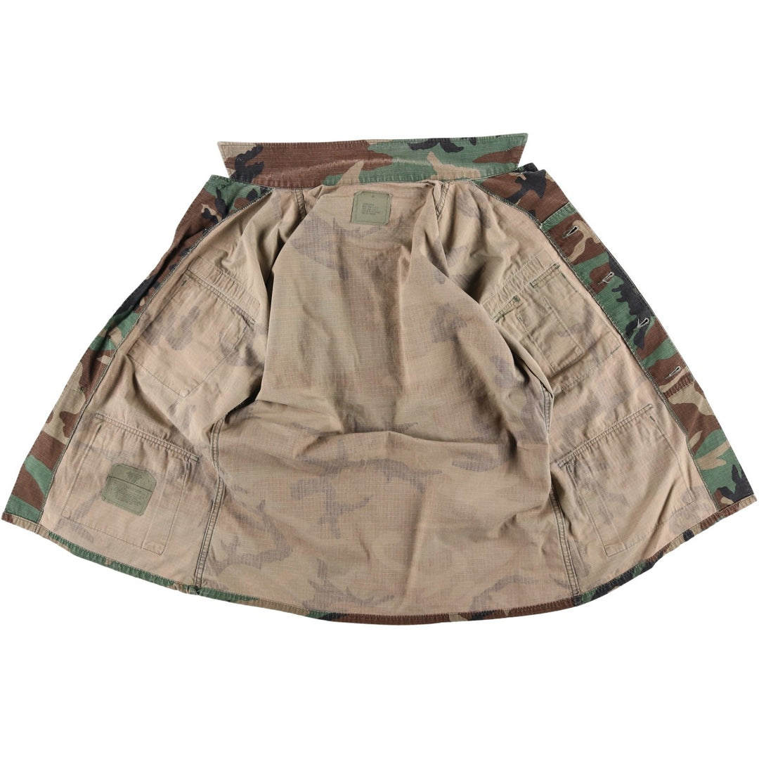 1990'S US Military Issue Camouflage Pattern Woodland Camo Ripstop BDU Military Jacket, Made in USA, Medium-Regular Size cotton Khaki type Vintage Second Hand