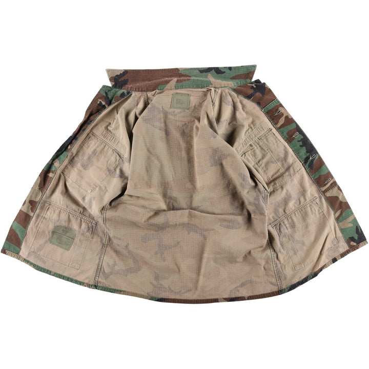 1990'S US Military Issue Camouflage Pattern Woodland Camo Ripstop BDU Military Jacket, Made in USA, Medium-Regular Size cotton Khaki type Vintage Second Hand