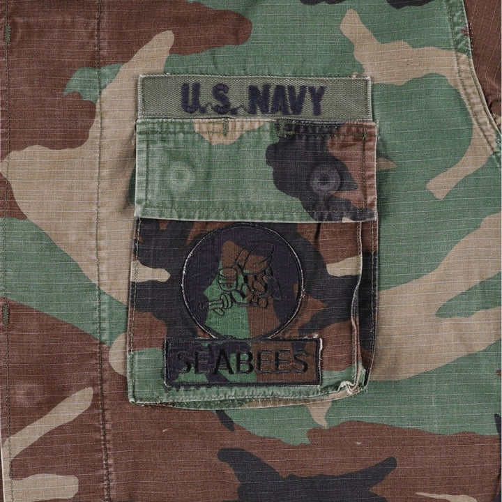 1990'S US Military Issue Camouflage Pattern Woodland Camo Ripstop BDU Military Jacket, Made in USA, Medium-Regular Size cotton Khaki type Vintage Second Hand