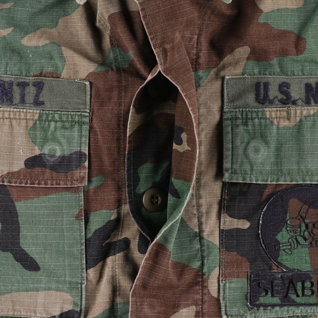 1990'S US Military Issue Camouflage Pattern Woodland Camo Ripstop BDU Military Jacket, Made in USA, Medium-Regular Size cotton Khaki type Vintage Second Hand