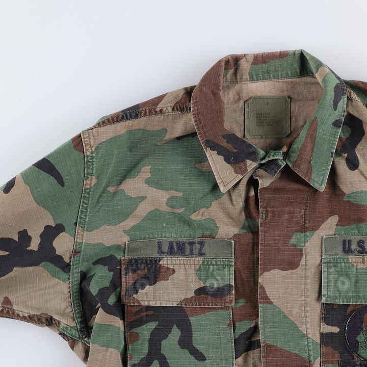 1990'S US Military Issue Camouflage Pattern Woodland Camo Ripstop BDU Military Jacket, Made in USA, Medium-Regular Size cotton Khaki type Vintage Second Hand