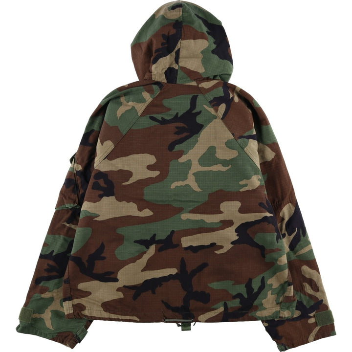 1990'S US Military Issue Woodland Camo Chemical Protective Jacket with Hood, Ripstop Fabric Nylon Khaki type Vintage Second Hand