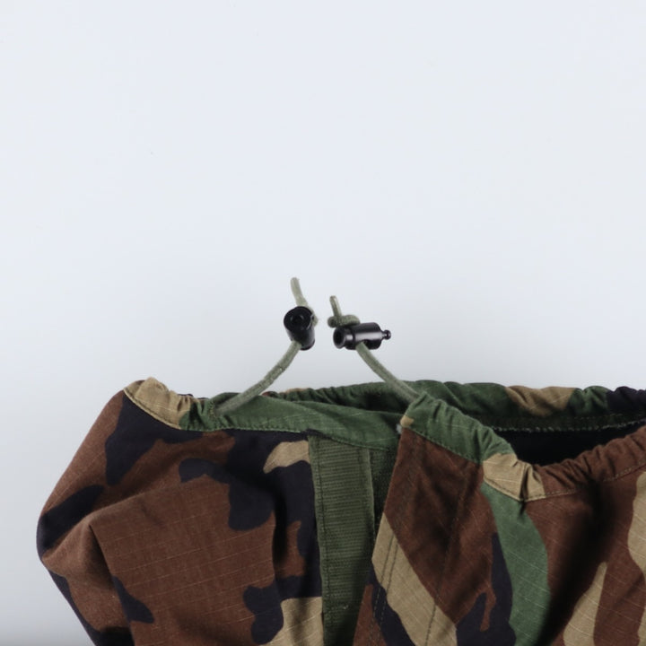1990'S US Military Issue Woodland Camo Chemical Protective Jacket with Hood, Ripstop Fabric Nylon Khaki type Vintage Second Hand