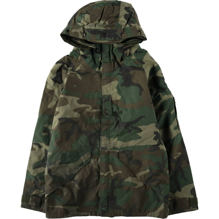 1990'S US Military Issue Woodland Camo ECWCS 1st Generation Mid-Production Military Gore-Tex Parka, Made in USA, Small-Regular Nylon Khaki type Vintage Second Hand