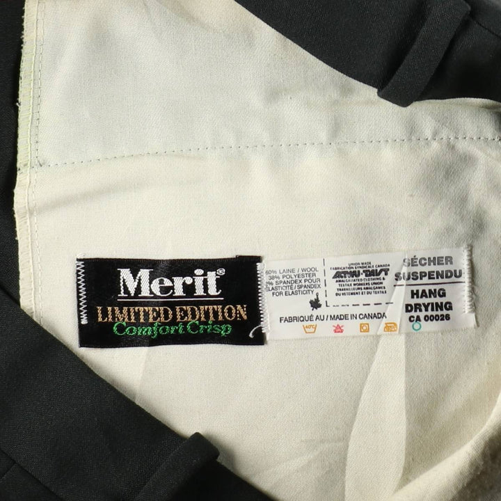 Merit Two-Pleat Wool Trousers/Slacks, Made in Canada, Men's Size W32 (approx.) wool Charcoal Vintage Second Hand