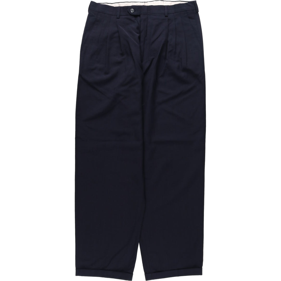 BUGATTI Three-Pleat Wool Trousers, Men's Size W33 (approx.) wool navy blue type Vintage Second Hand