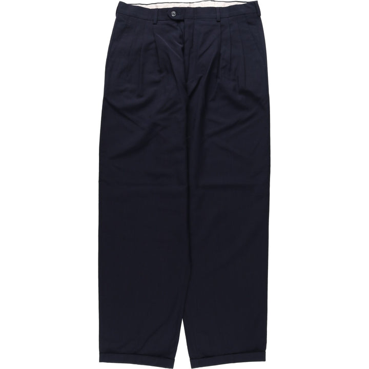 BUGATTI Three-Pleat Wool Trousers, Men's Size W33 (approx.) wool navy blue type Vintage Second Hand