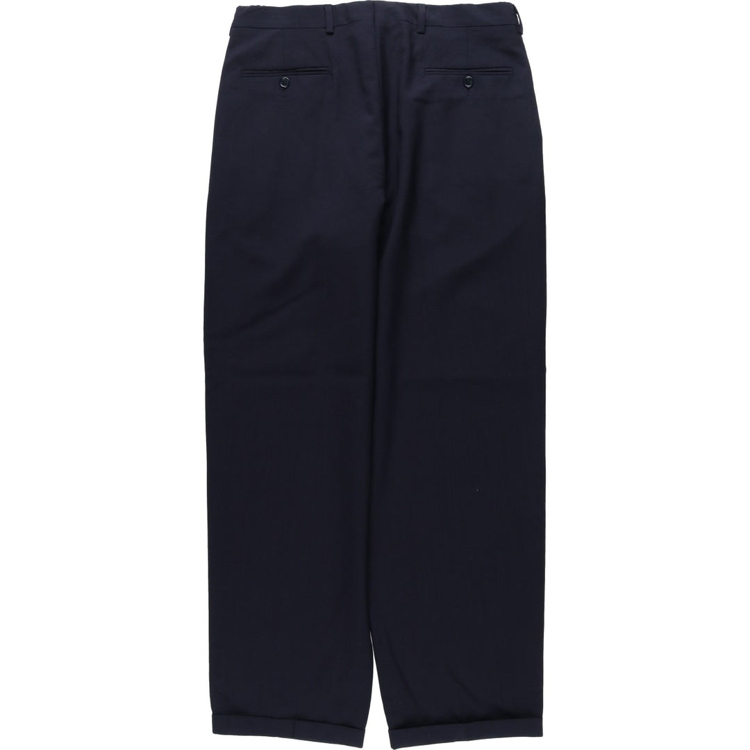 BUGATTI Three-Pleat Wool Trousers, Men's Size W33 (approx.) wool navy blue type Vintage Second Hand