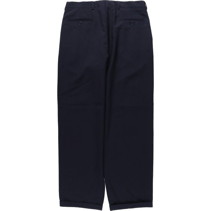 BUGATTI Three-Pleat Wool Trousers, Men's Size W33 (approx.) wool navy blue type Vintage Second Hand