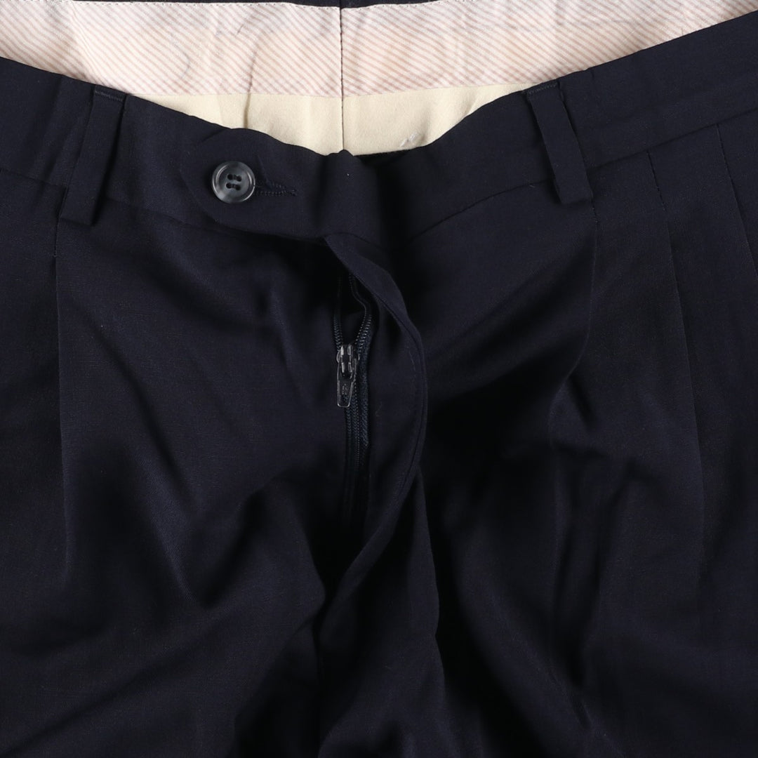 BUGATTI Three-Pleat Wool Trousers, Men's Size W33 (approx.) wool navy blue type Vintage Second Hand