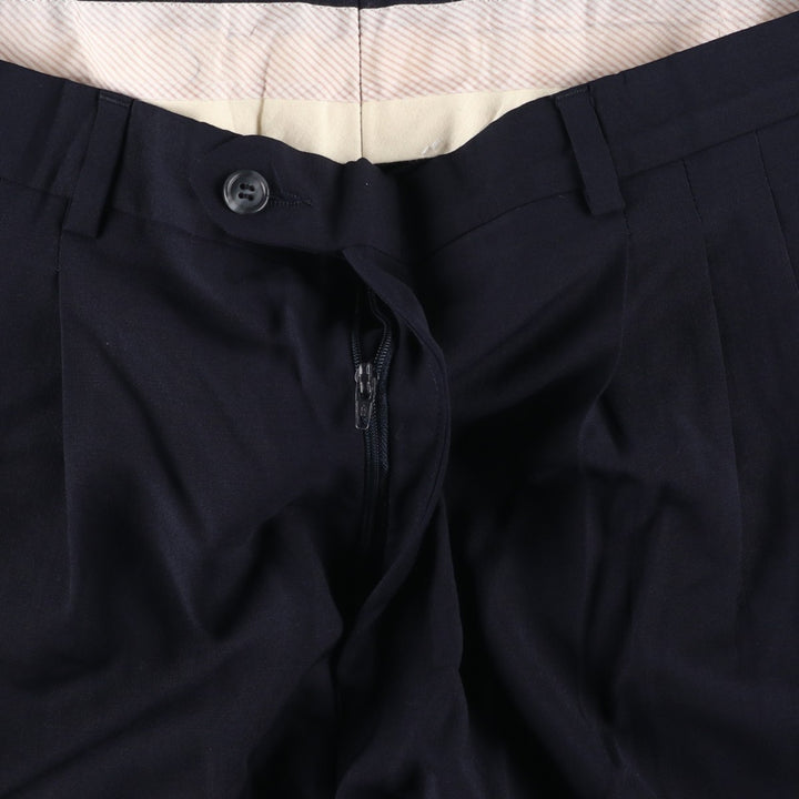 BUGATTI Three-Pleat Wool Trousers, Men's Size W33 (approx.) wool navy blue type Vintage Second Hand