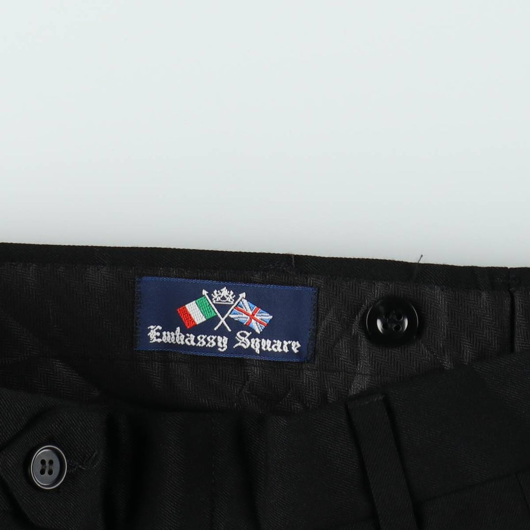 Embassy Square Two-Pleat Wool Trousers, Men's Size W31 (approx.), Vintage wool black type Vintage Second Hand