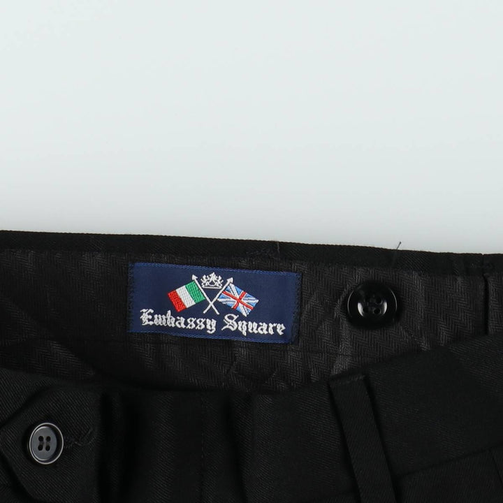 Embassy Square Two-Pleat Wool Trousers, Men's Size W31 (approx.), Vintage wool black type Vintage Second Hand