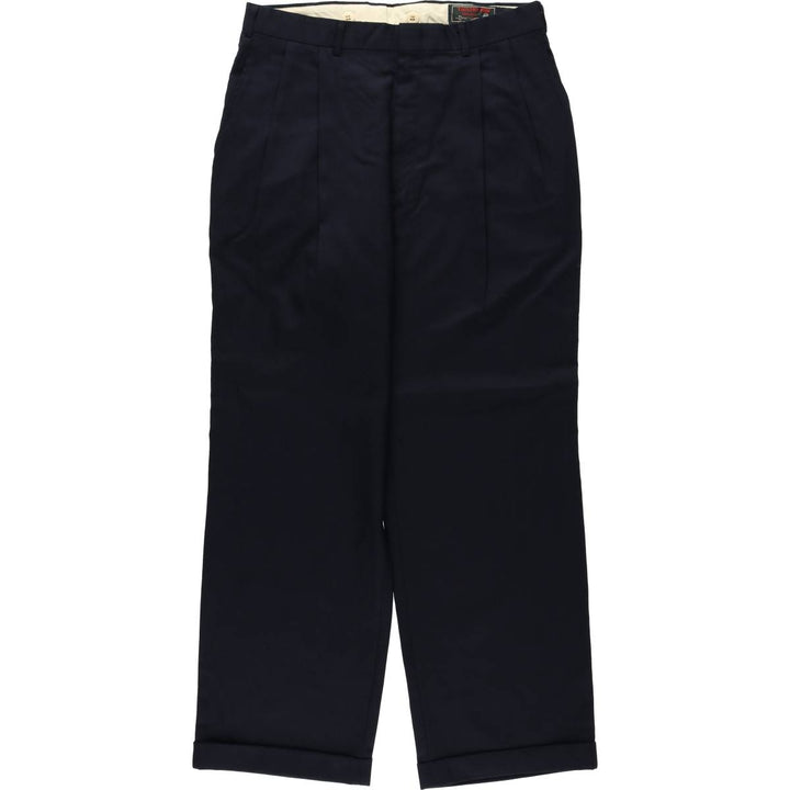 ~1990'S Deansgate Tailors Row Two-Pleat Wool Trousers, Men's Size W31 (approx.), Vintage wool navy blue type Vintage Second Hand