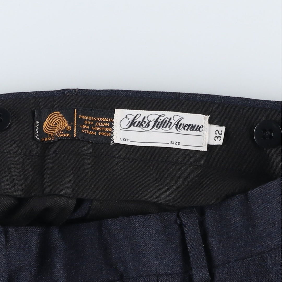 ~1990'S Saks Fifth Avenue Two-Pleat Wool Trousers, Men's Size W31 (approx.), Vintage wool navy blue type Vintage Second Hand