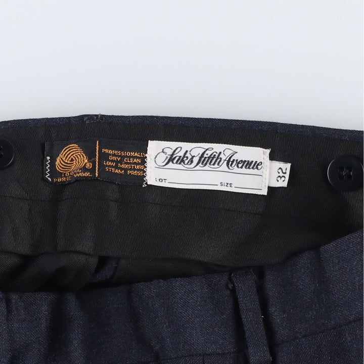 ~1990'S Saks Fifth Avenue Two-Pleat Wool Trousers, Men's Size W31 (approx.), Vintage wool navy blue type Vintage Second Hand