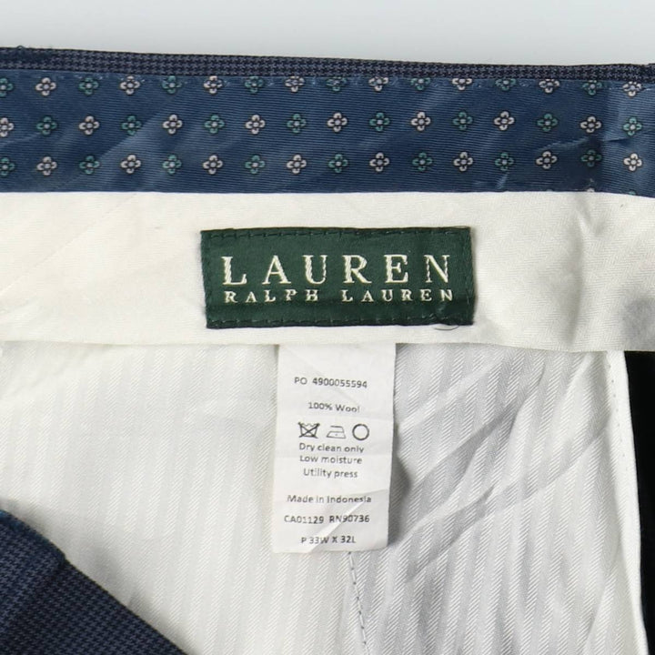 Ralph Lauren LAUREN Check Pattern Wool Pants Slacks Men's W34 (approx.) wool navy blue type Vintage Second Hand