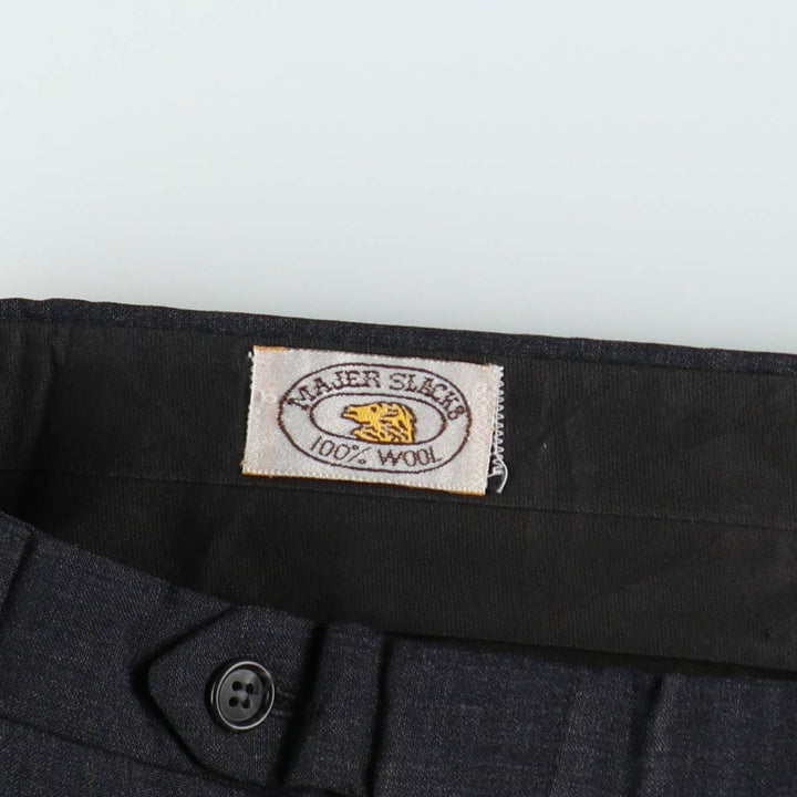MAJER SLACKS Two-Pleat Wool Trousers, Made in USA, Men's Size W34 (approx.), Vintage wool Charcoal Vintage Second Hand