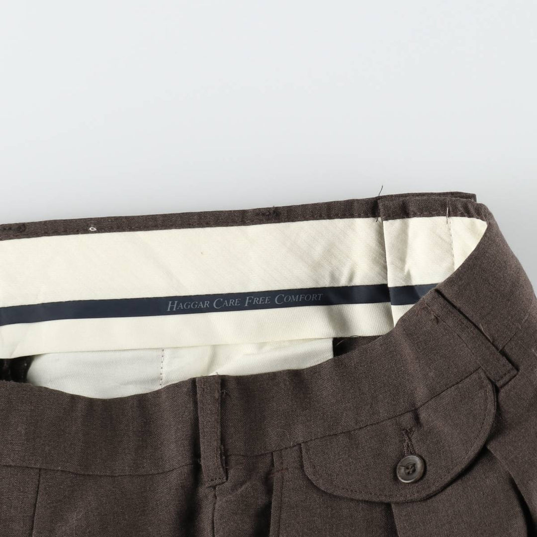 Haggar 2-pleat slacks for men, size W34 polyester brown type Vintage Second Hand