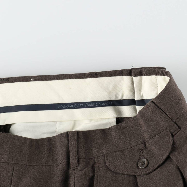 Haggar 2-pleat slacks for men, size W34 polyester brown type Vintage Second Hand