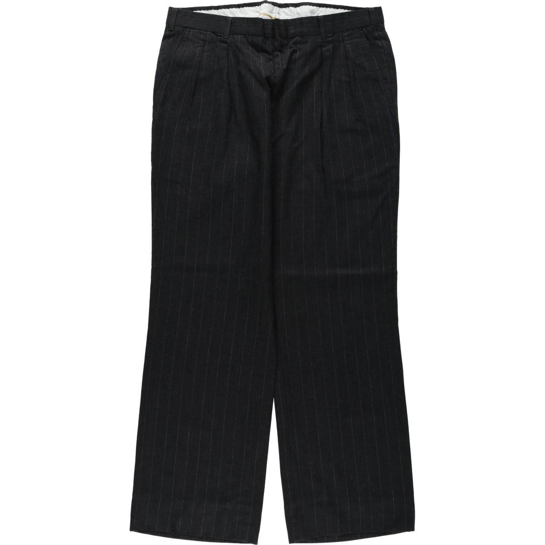 ~90'S Stripe Pattern Slacks Wide Pants Men's W34 equivalent Single Pleat unclear black type Vintage Second Hand