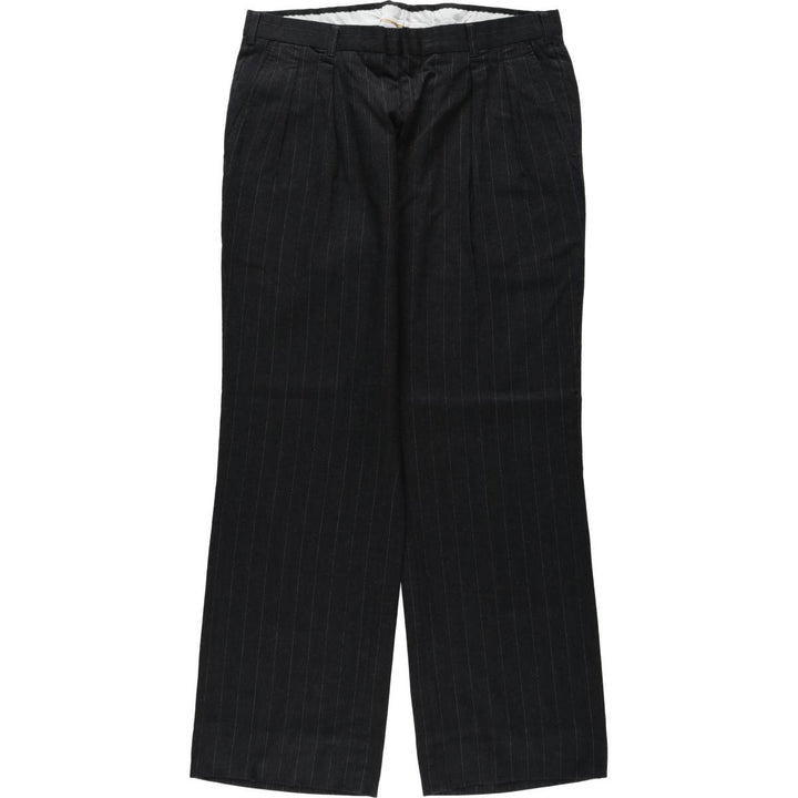 ~90'S Stripe Pattern Slacks Wide Pants Men's W34 equivalent Single Pleat unclear black type Vintage Second Hand